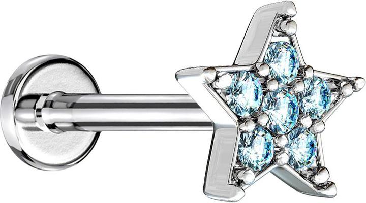 Produktbild Star Piercing Micro Labret Innengewinde silber Stern Kristall aqua (Messing, Chirurgenstahl 316L)