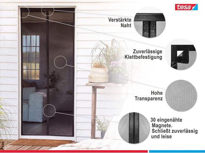 Image du produit tesa Moustiquaire magnétique pour portes de balcon et de terrasse, à fermeture automatique, montage sans (80 x 200 cm)