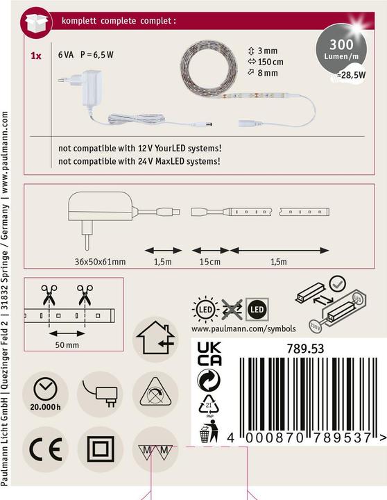 Image du produit Paulmann SimpLED Stripe Set (Blanc chaud, 150 cm, Intérieur)