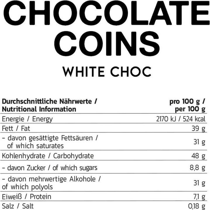 Valeurs nutritives et ingrédients Inlead Chocolate Coins - 150g (150 g)