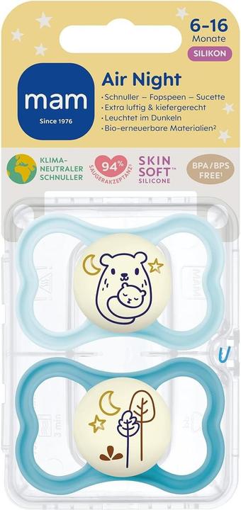 Immagine prodotto MAM Ciuccio in silicone Air Night, 2 pezzi, 6-16 mesi (2 x, 6 - 16 M.)