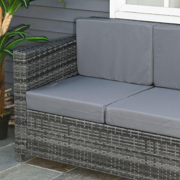 Actual product image Swisshandel24 Poly-Rattan Sofa mit Kissen 3-Sitzer Garten Loungesofa Metall Polyester Grau 185 x 70 x 80 cm