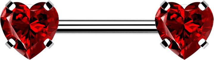 Produktbild Star Piercing Threadless Barbell silber front mit Herz Kristall rot gefasst (Chirurgenstahl 316L, ohne Messing)