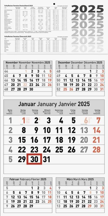 Produktbild Fünfmonatskalender (30 x 45 cm, Harter Einband, Englisch, Deutsch, Französisch)
