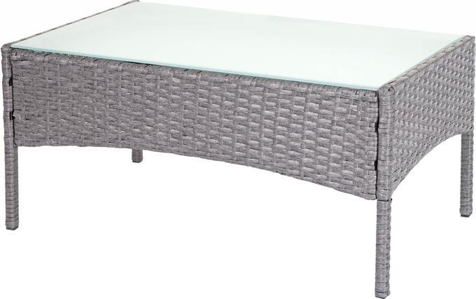 Produktbild Swisshandel24 3-2-1-1 Poly-Rattan Garten-Garnitur Halden, Sitzgruppe - grau, Kissen creme
