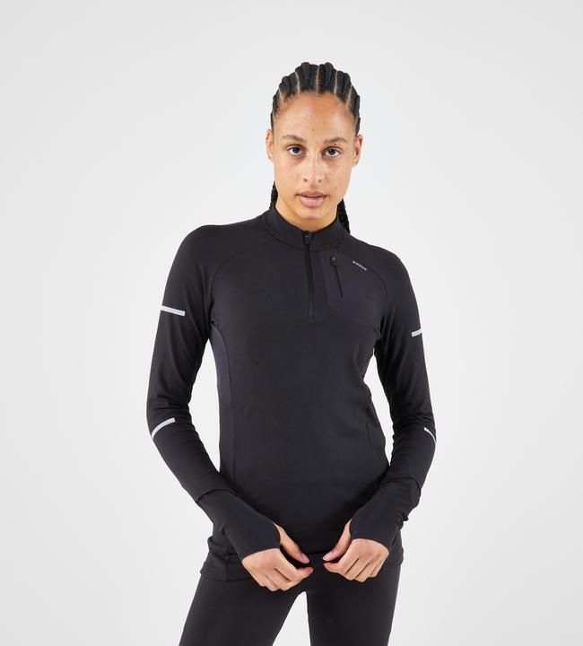 Kiprun Laufshirt langarm Damen - Warm Light schwarz