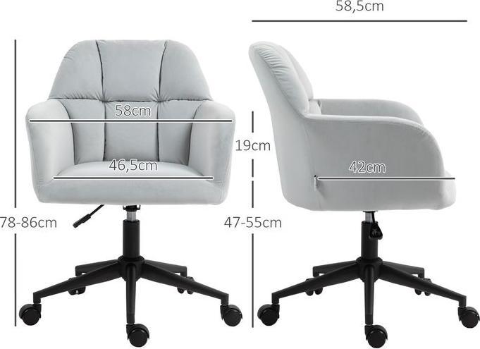 Image du produit Swisshandel24 Chaise de bureau, aspect velours, avec accoudoirs, gris clair