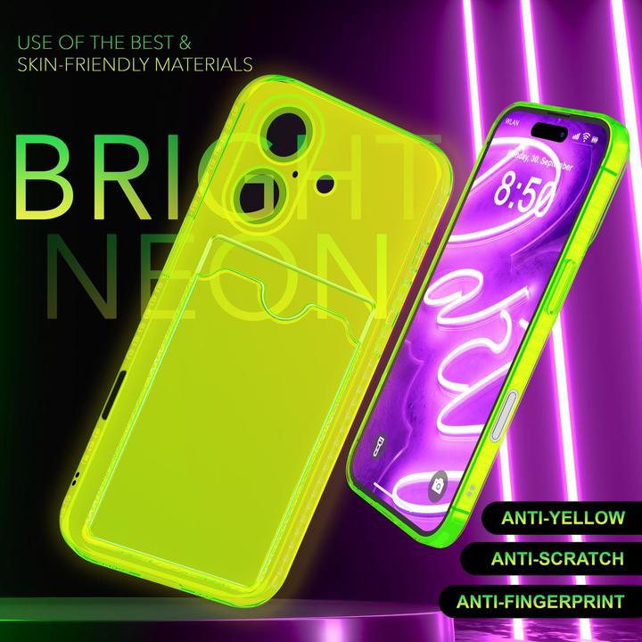 Produktbild Nalia Klar Transparente Neon Silikon Hülle Kartenhalter (Apple iPhone 16 Plus)