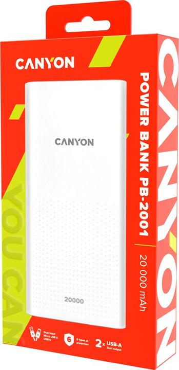 Produktbild Canyon Power bank PB-2001 20000 mAh White (20000 mAh, 20 W, 74 Wh)