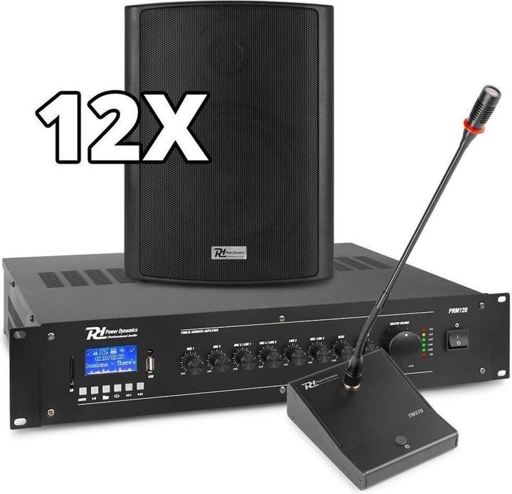 Actual product image Power Dynamics complete 100V muziekinstallatie / omroepinstallatie met 12 speakers, 120W Bluetooth verster (Active)