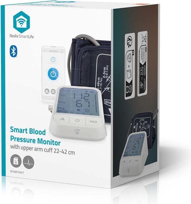 Produktbild Nedis SmartLife Blutdruckmessgerät | Arm | Bluetooth | LCD-Anzeige | 22 - 42 cm | Anzeige des Stillh (Blutdruckmessgerät Oberarm)