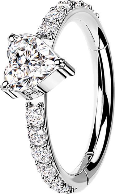 Produktbild Star Piercing Micro Segmentring klappbar silber seitlich Kristalle und Kristallherz silber (ohne Messing, Titan G23)
