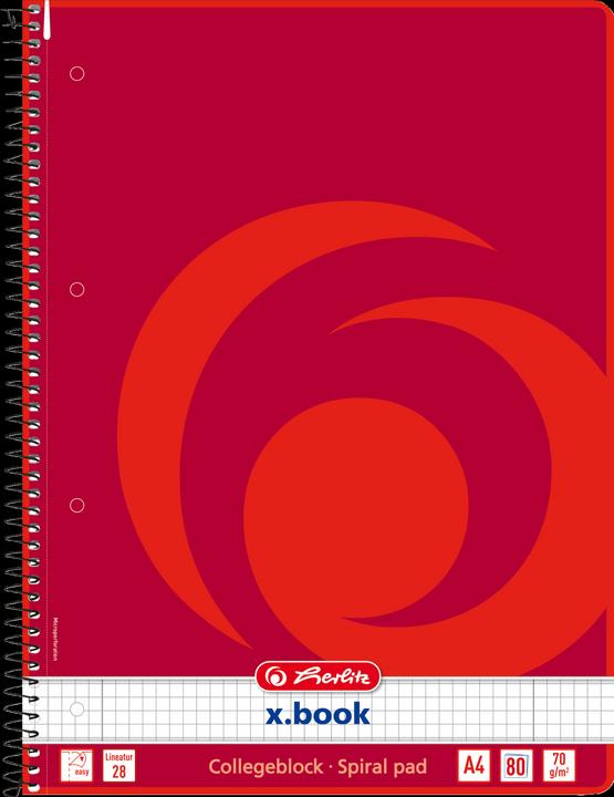Produktbild Herlitz Collegeblock x-book, DIN A4, 80 Blatt, kariert Lineatur 28, Rand links und rechts, 70 g-qm, holzfrei (A4, Kariert, Harter Einband)