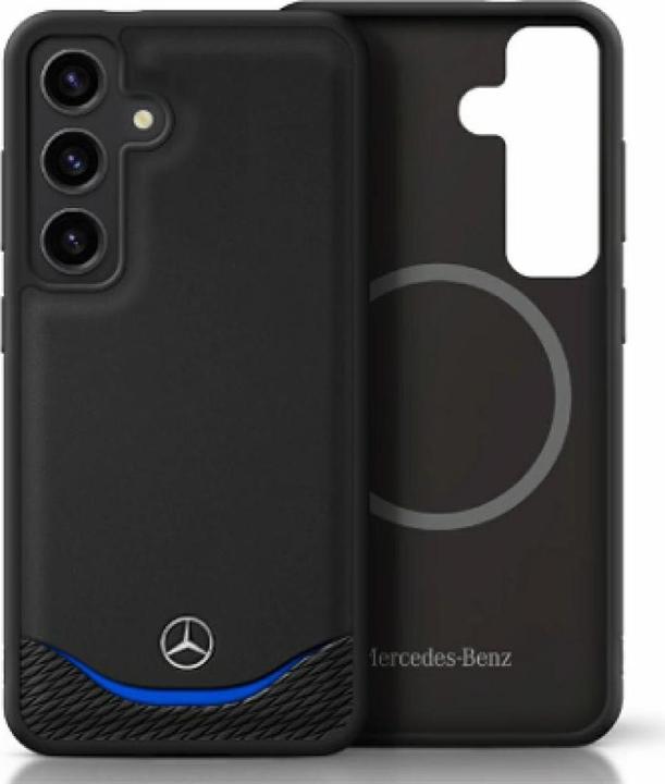 Actual product image Mercedes Leather Contrasted Blue Horizontal Curve MagSafe Case for Samsung Galaxy S25 - Black (Samsung Galaxy S25)