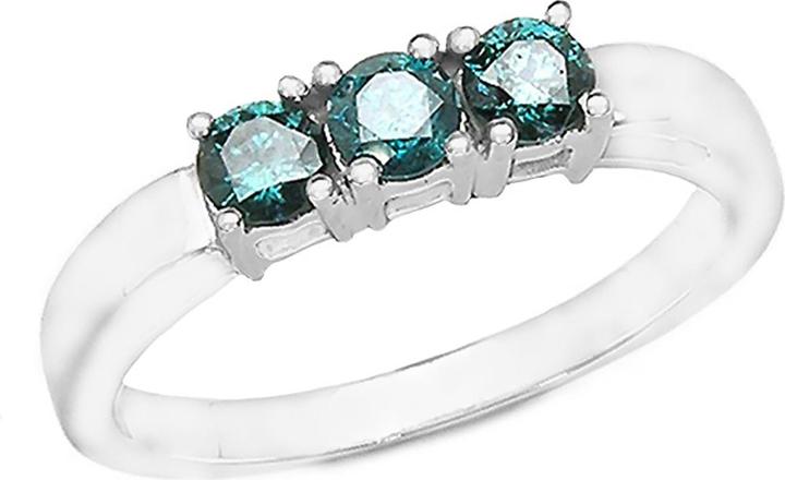 Xen Anello con 3 diamanti blu di circa 0,54 carati placcato in rodio (54, 925 Argento)