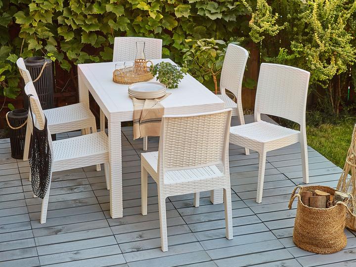 Produktbild Beliani Gartenmöbel Set Rattanoptik weiss 6-Sitzer FOSSANO (140 cm)