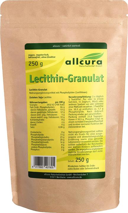 Valeurs nutritives et ingrédients Allcura Lécithine en granulés, 250 g de poudre (1 pièce(s), Poudre, 250 g)
