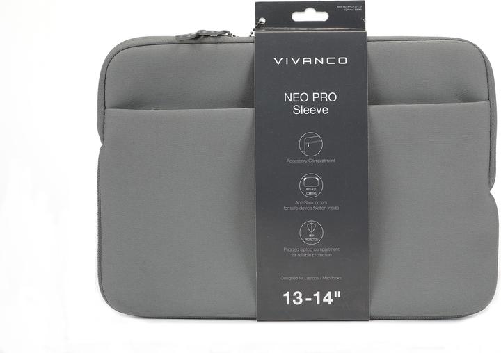 Actual product image Vivanco NEO PRO Notebook Sleeve for 13-14" devices, incl. front compartment, grey, neoprene (14")