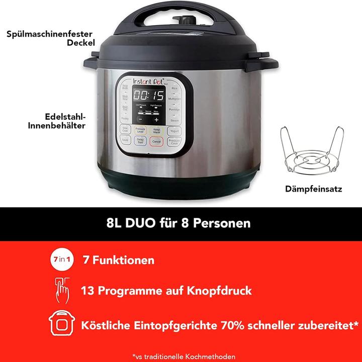 Immagine prodotto Instant Pentola Duo 7,6L multicooker 7 in 1 - pentola a pressione - rijstkoker - slowcooker - stomer -