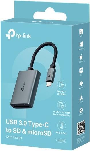 Immagine prodotto TP-Link ADATTATORE DA USB TYPE-C A SD E TF 3.0 1X SD + 1 XTF FINO A 104M (USB-C)