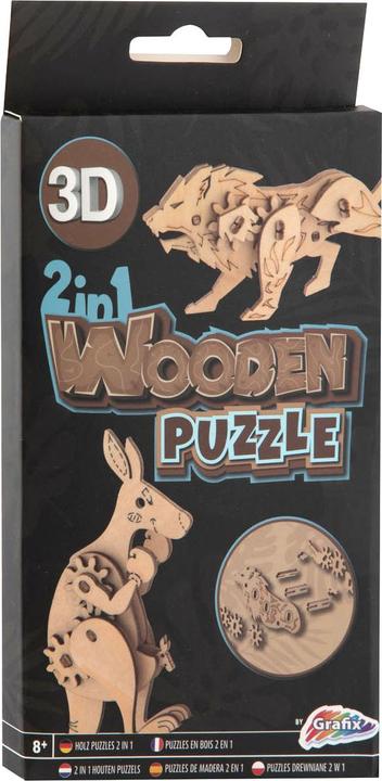 Produktbild Grafix 2-in-1 Holzbaukasten 3D-Puzzle - Känguru und Löwe (3 Teile)