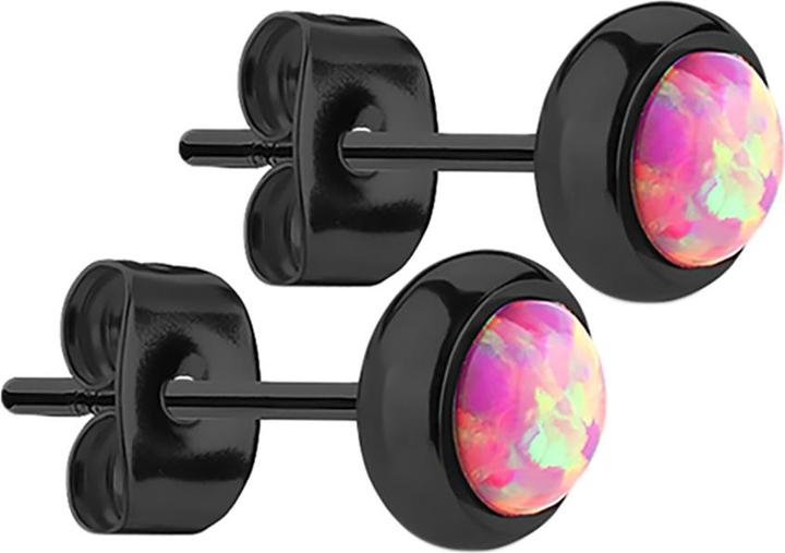 Produktbild Star Piercing Ohrstecker schwarz mit Opal pink (ohne Messing, Chirurgenstahl 316L)