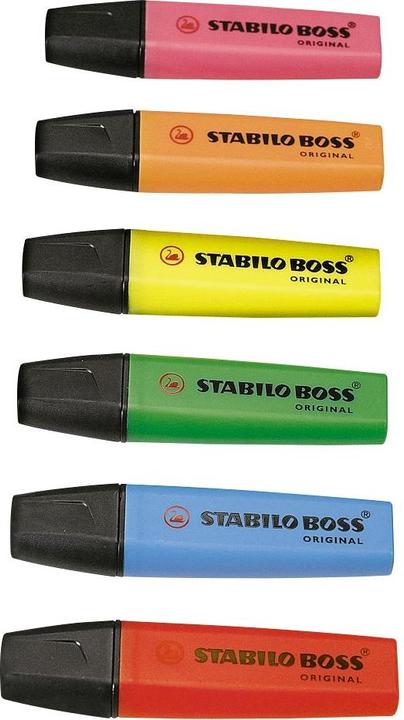 Produktbild STABILO BOSS ORIGINAL Textmarker (Blau, Grün, Pink, Rot, Orange, Gelb, 5 mm, 6 x)