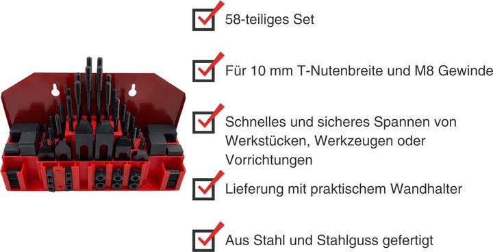 Produktbild Paulimot Spannpratzen-Set 58-teilig M8 / 10 mm im Wandhalter (64 mm)
