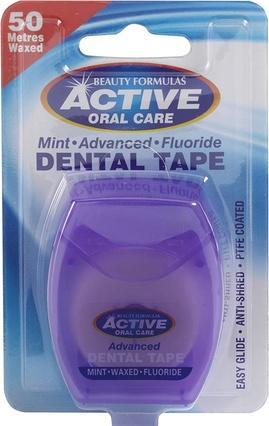 Beauty Formulas Active Oral Care - Dental Tape Waxed Mint Tape With Fluoride 50 Metres (50 m)