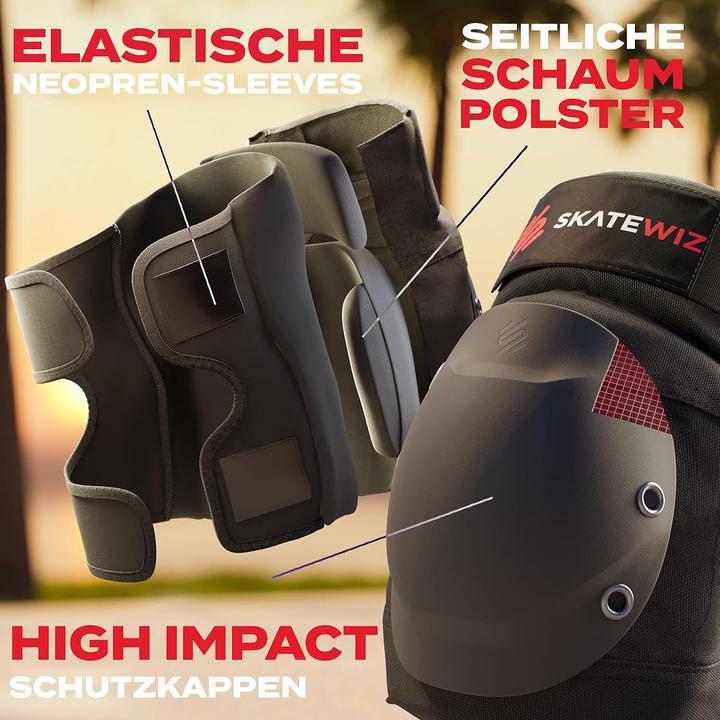 Immagine prodotto Skatewiz Set di protezioni per l'intradosso (L, Protettori gomito, Ginocchiera, Protezioni per i polsi, 6 pezzi)