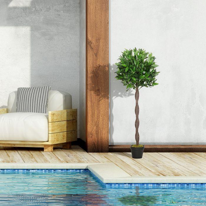 Image du produit Swisshandel24 2er-Set Künstlicher Lorbeerbaum 120cm Kunstpflanzen im Zementtopf, Zimmerpflanze (120 cm)