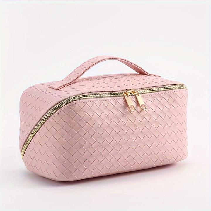Only-Bags.Store Geräumige wasserdichte Kunstleder-Schminktasche mit Griff - tragbarer Reise-Kosmetik-Organizer mit