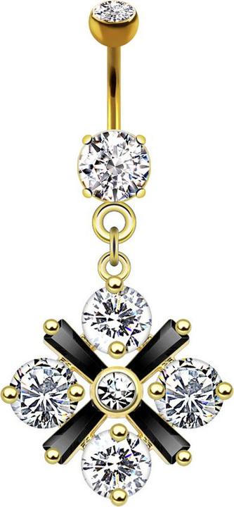 Produktbild Star Piercing Banane 14k vergoldet mit Anhänger Blumenkreuz Kristall (Messing, Chirurgenstahl 316L)