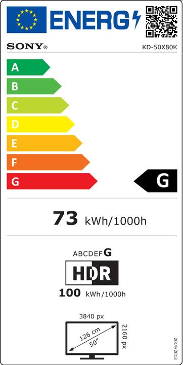 Energie-Label Sony X80K | 4K Ultra HD | High Dynamic Range (HDR) | Smart TV (Google TV) (50", LCD, 4K, 2022)