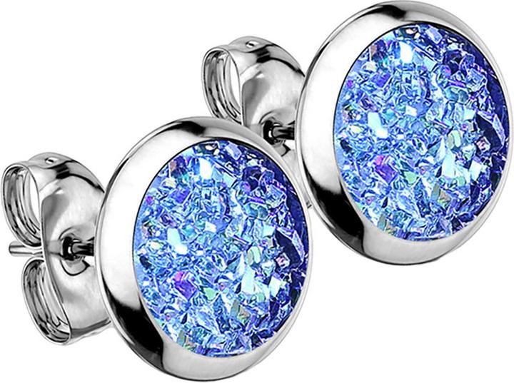 Image du produit Star Piercing Boucles d'oreilles argent avec pierre Druse bleue (sans laiton, Acier chirurgical 316L)