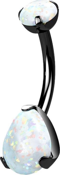 Star Piercing Banane schwarz mit Opal und Opal Tropfen weiss (Titan G23, ohne Messing)