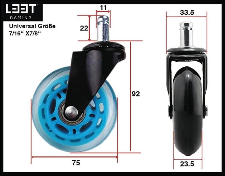 Actual product image L33T Castors for gaming chairs