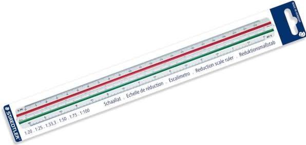 Image du produit Staedtler Règle triangulaire Mars 561 98-2BK, blanche en plastique, gorges colorées, graduation en relief (33 mm)