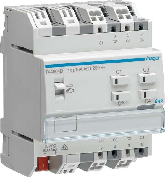 Actual product image Hager Switch/shutter actuator TXA604D 4/2-way KNX easy 16A C-load (Shutter actuator)
