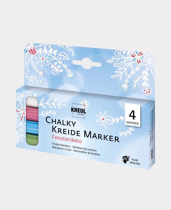 Image du produit Kreul Marqueurs craie Chalky, Medium, lot de 4 Décorations de fenêtre (Cozy Red, Rosemary Green, Blanche Neige, bleu nordique, 4 mm, 4 x)
