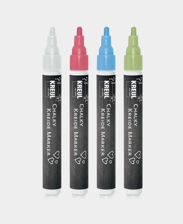 Image du produit Kreul Marqueurs craie Chalky, Medium, lot de 4 Décorations de fenêtre (Cozy Red, Rosemary Green, Blanche Neige, bleu nordique, 4 mm, 4 x)