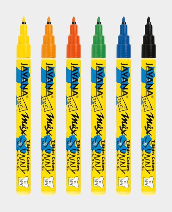 Immagine prodotto Kreul Set di 6 pennarelli tessili (Nero, Rosso, Arancia, Verde, Blu, 2 mm, 6 x)