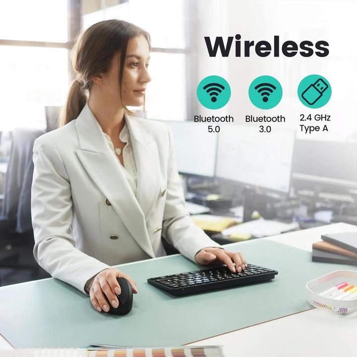 Produktbild Perixx PERIMICE-819, ergonimische vertikale Maus, silent click, Multi-Device, schwarz (Kabellos)