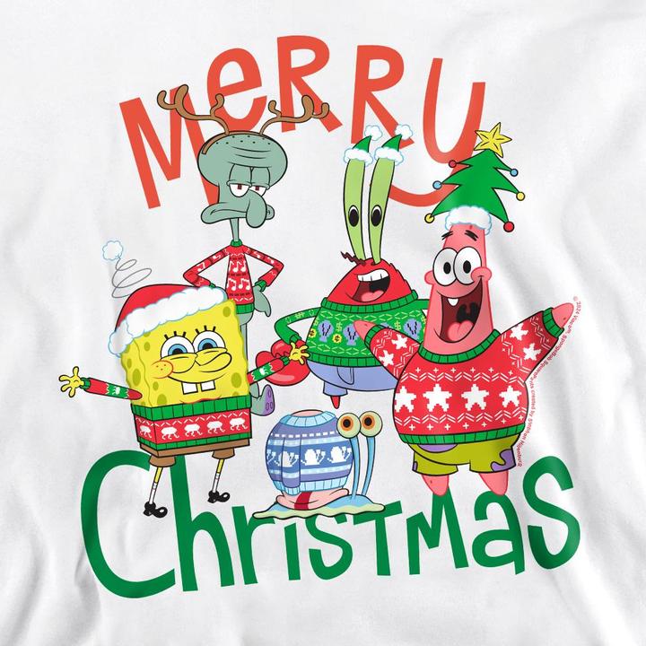 Actual product image Spongebob Squarepants Unisex Adult Merry Christmas Group Sweatshirt (L)