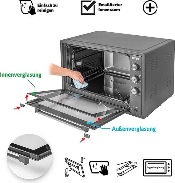 Immagine prodotto Icqn XXL Vrijstaande Oven - 60L - Convectie Mini Oven - Hetelucht /u0026 Grillfunctie - Gemailleerde Holt