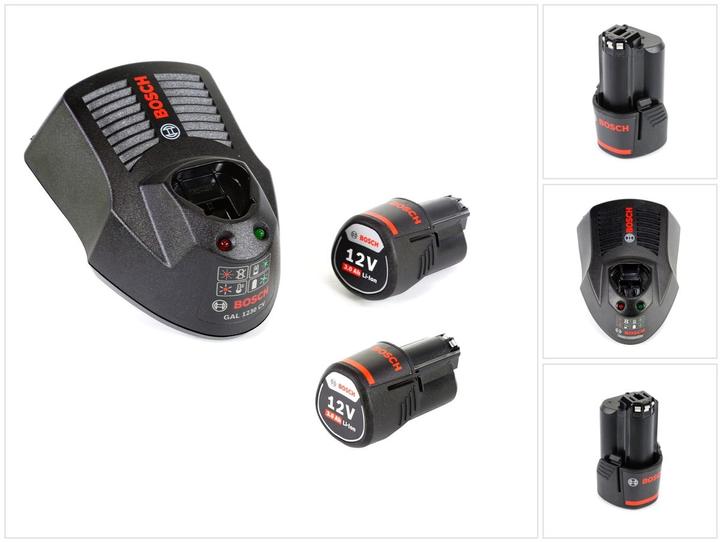 3000 mAh Li-Ion Stab Einschub Akku, 1x Bosch GAL 1230 CV Professional Schnell-Ladegerät, 2x GBA 12 V 3,0 Ah
