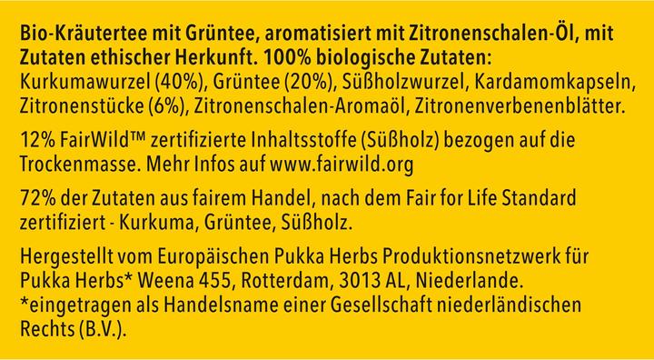 Nährwerte und Zutaten Pukka Goldene Kurkuma (36 g)