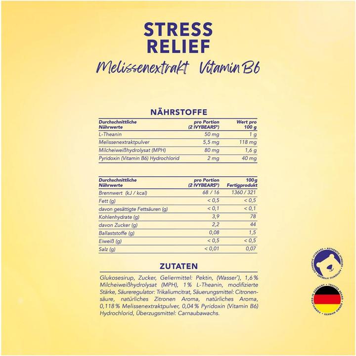 Nährwerte und Zutaten IVYBears Stress Relief (60 Stück, Gummies, 150 g)