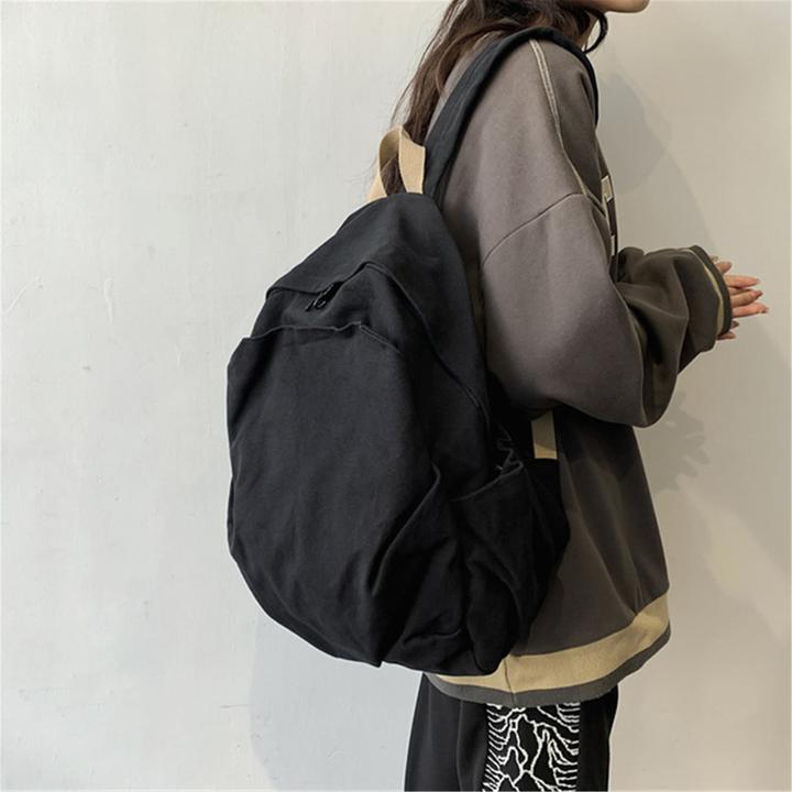 Actual product image Only-Bags.Store Vintage canvas backpack, large capacity school bag, solid colour backpack, computer backpack