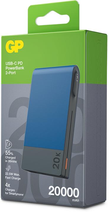 Actual product image GP Batteries GP PowerBank MP20B 20000mAh USB-C/USB-A blue 130M20BBLUE (20000 mAh, 22.50 W, 74 Wh)